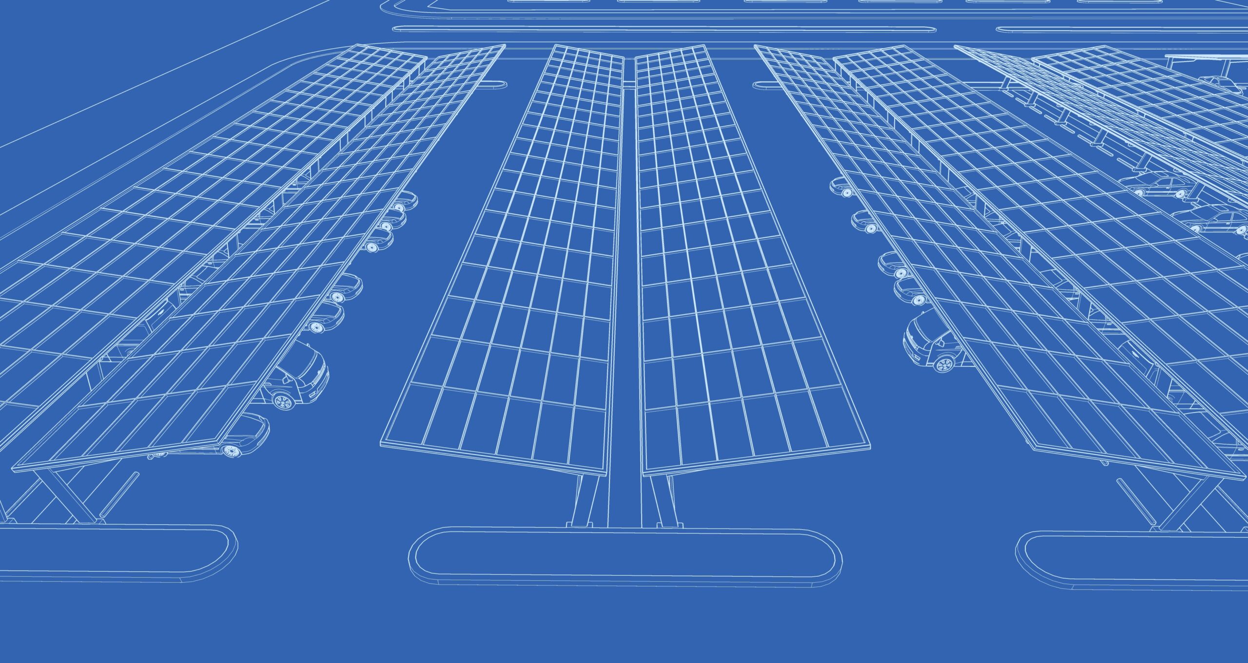 3D illustration and blueprint of a solar parking project